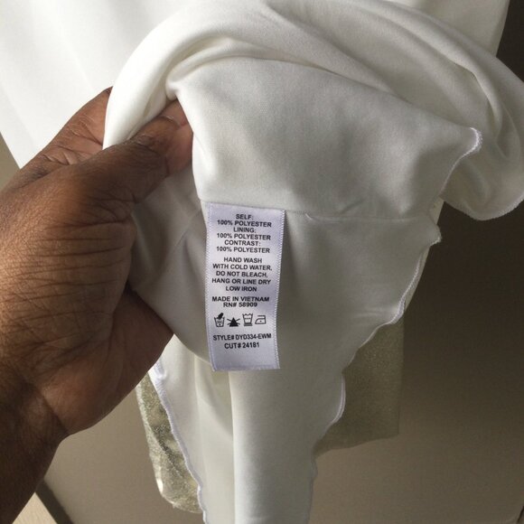 Cream & Gold Midi Dress with Back Tie – Size Large | Cutout Detail, Lined - Picture 6 of 6